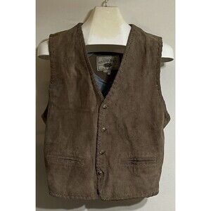Men’s leather vest biker western vintage Brown Button Cowboy Rancher Rodeo F